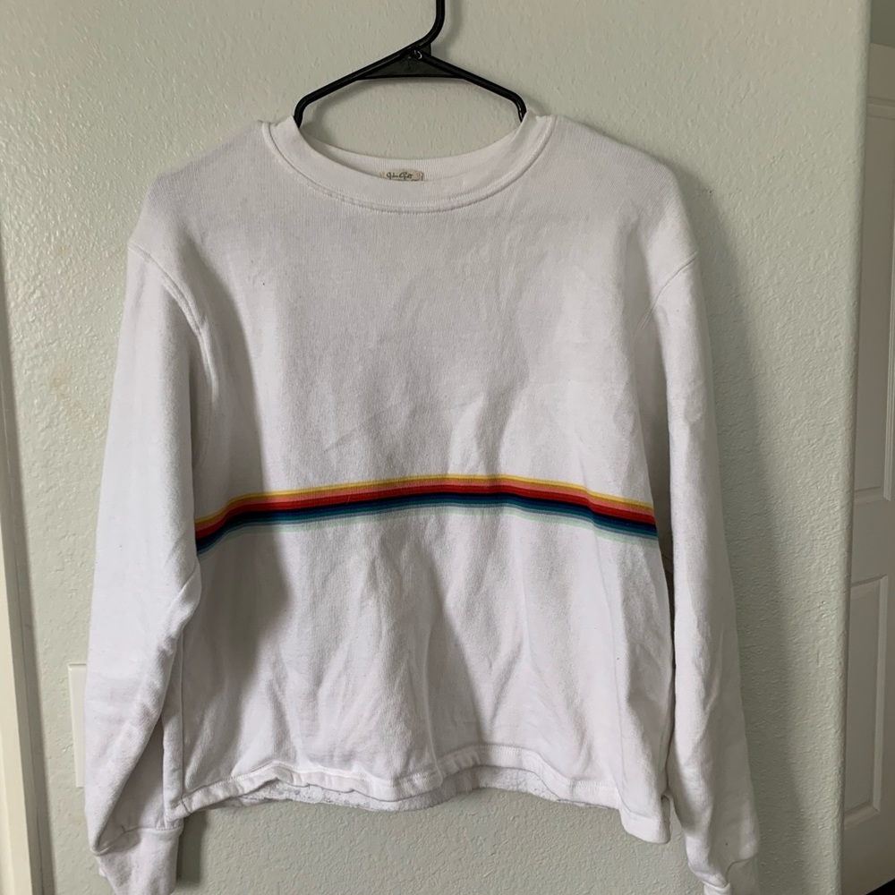 White with rainbow stripe John half crop top